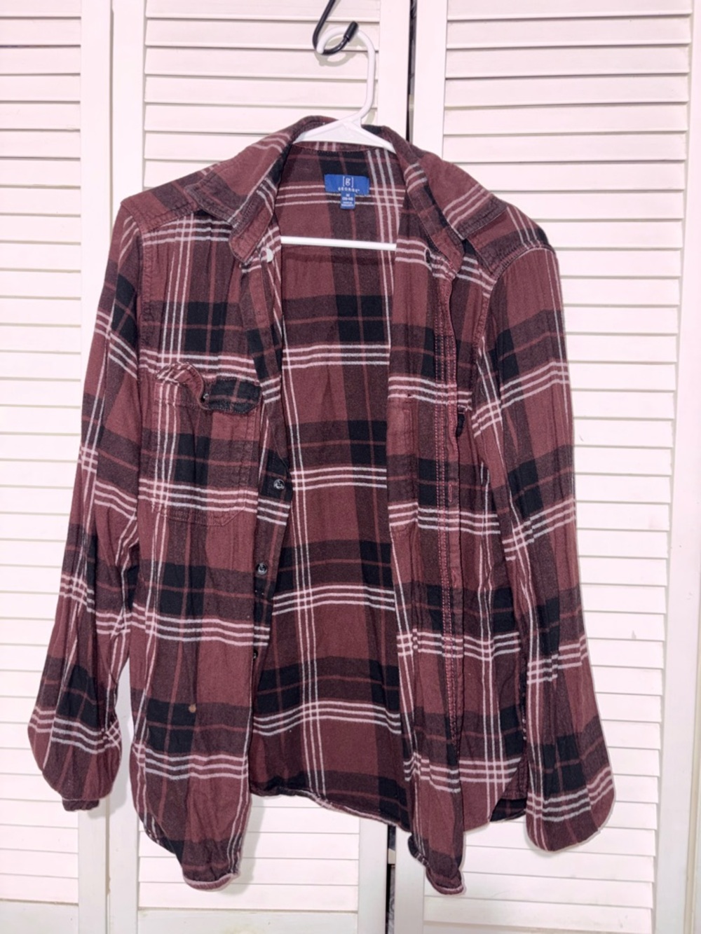 George Men’s Maroon and Black Plaid Button-Down Shirt